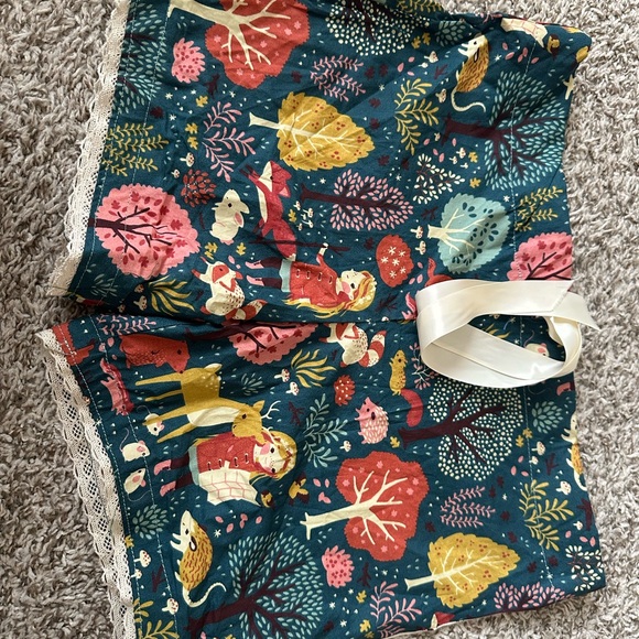 Hand Sewn Organic Cotton Shorts | Birch Fabrics Nature Hike Print | Lace Trim - Picture 2 of 4